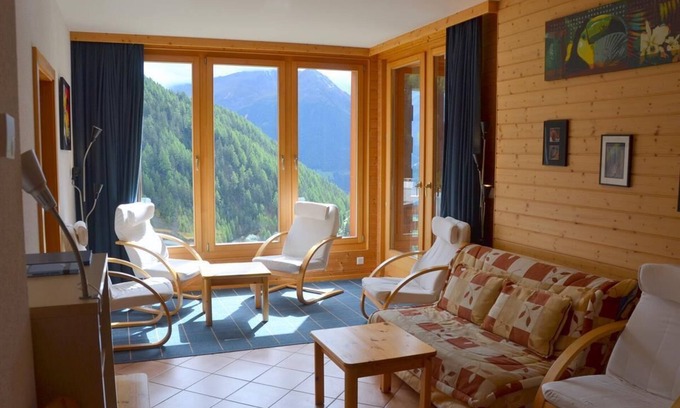 Saint-Luc Apartment | Outside : luxury modern apartment on the ground floor of a chalet, for 6-7 persons, terrace with a b