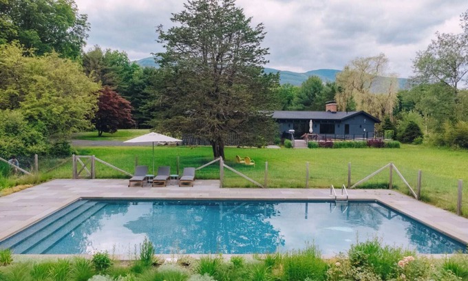 Saugerties House | Overlook Meadow: Pool, Hot Tub + Mountain Views