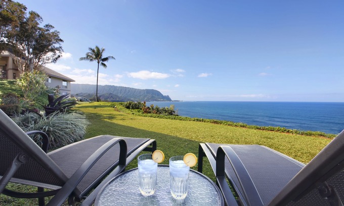 Princeville Condo | Panoramic Breathtaking Ocean-Sunset-Bali Hai Views, A/C + Surf Crashing Below!
