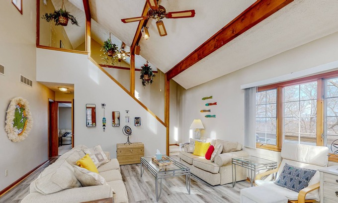 Holiday Island House | Peaceful home with a game room, deck, washer/dryer & fireplace