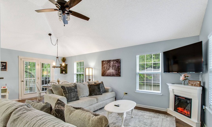Midway House | Peaceful lake escape with water views, outdoor games, firepit, & on-site fishing