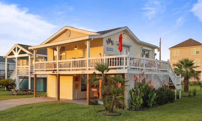 Galveston House | Pelicans soar! Oean view and steps to the beach. Remodeled & pet friendly too.