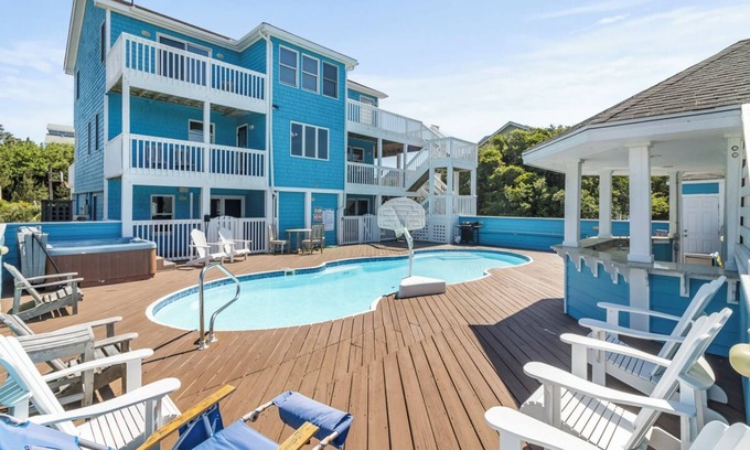 Carolina Dunes House | Pet-friendly oceanside home ocean & sound views, pool, hot tub, rec room & more