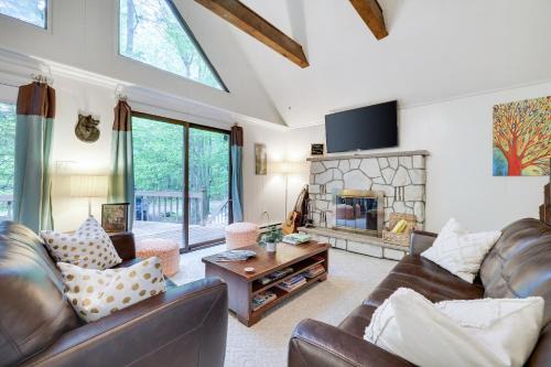 Locust Lake Village Ski Chalet | Pocono Cabin Fireplace Near Skiing Tubing Parks Shopping Casinos