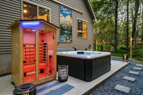 Locust Lake Village House | Pocono Lake Getaway Sauna Hot Tub Playground