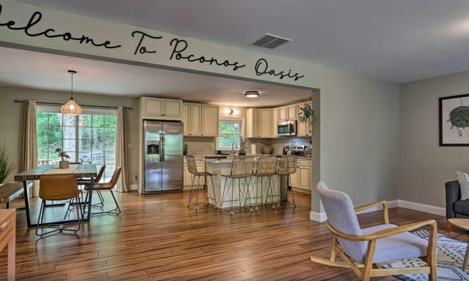 East Stroudsburg House | Poconos Oasis with hot tub, Game RM, & Fire pit. 8 min from Bushkill & Shawnee