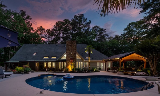 Cartersville House | Poolside Farm Serenity: Group Perfect, Cozy Gazebo
