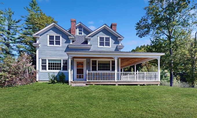 Waitsfield House | Private house w/seasonal mountain & meadow views, pond, balcony, porch, jacuzzi