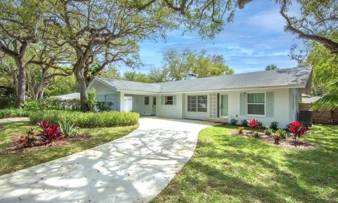 Central Beach House | Private, quiet Midcentury Pool Home in Central Beach, four blocks to sand