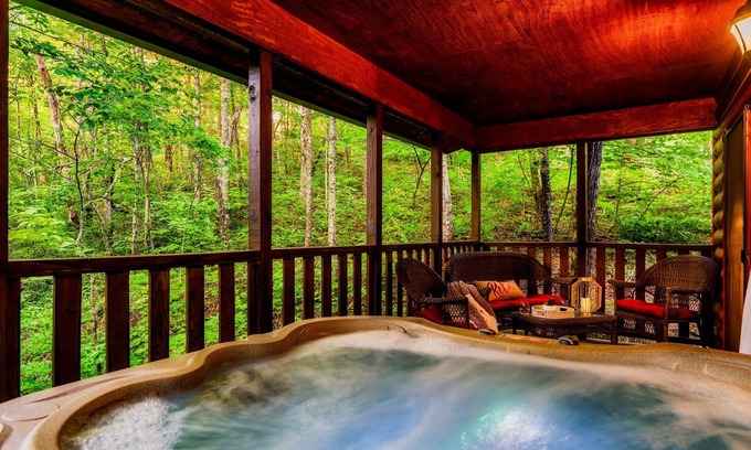 Pigeon Forge Cabin | Private & Romantic, Fire Pit, Hot Tub, Heart Tub