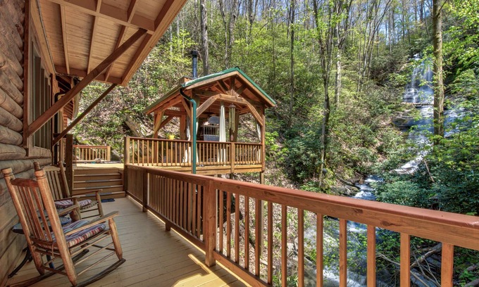 Cosby Cabin | Private waterfall view, lofty with luxury details, pool table + jetted tub
