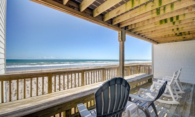 Topsail Beach Condo | Queen's Grant C-109 Oceanfront Condo - Community Pool, Playground, Day Docks
