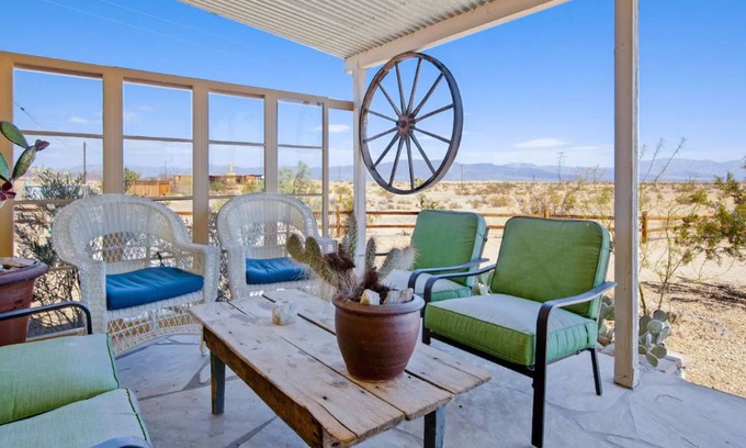 Wonder Valley House | Ranch retreat with private hot tub, shared pool, outdoor living, & scenic vistas