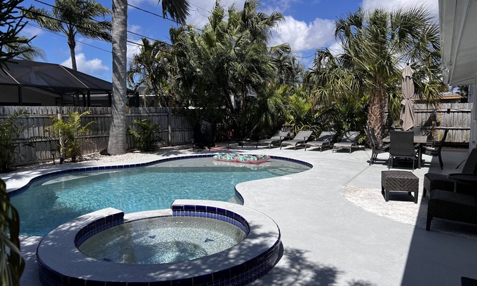 Redington Beach House | Relax and have some fun in this Salt water heated pool home, 5min walk to beachn