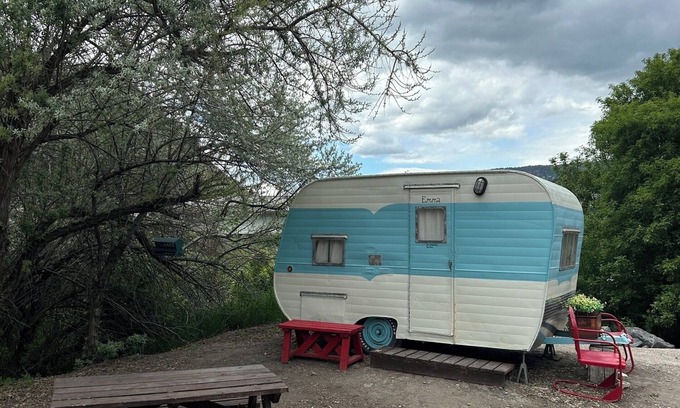 Lava Hot Springs House | Retro Camper full size bed