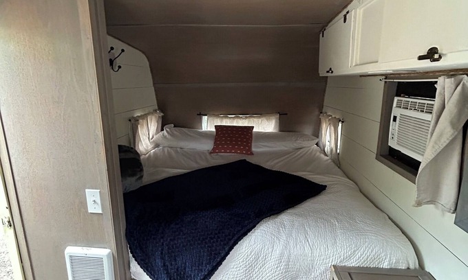Lava Hot Springs House | Retro Camper king size bed