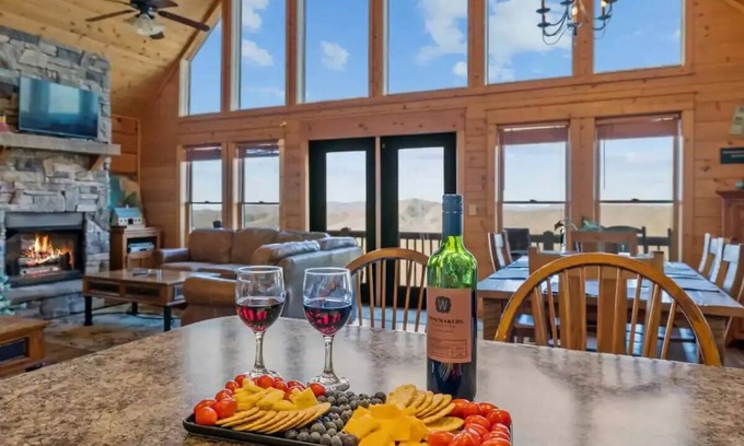 Wolf Laurel House | Ridgetop Retreat Views Fireplace
