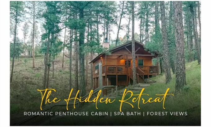 Ruidoso Cabin | Romantic Penthouse Cabin | Spa Bath | Forest Views