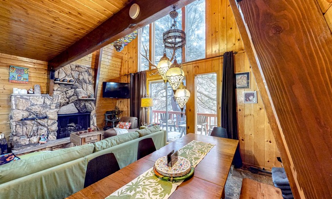 Arrowbear Lake Cabin | Rural 2-story cabin with fireplace, grill, deck, & mountain views