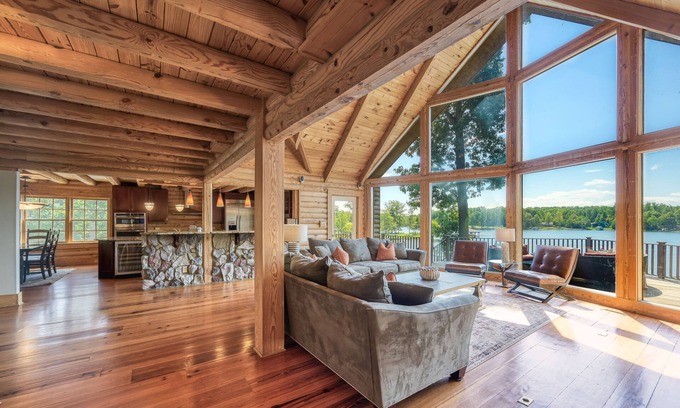 Bumpass House | S'Lumber Party- Log Home, Sandy Beach, Private Launch, Screened in Porch, and Views Galore