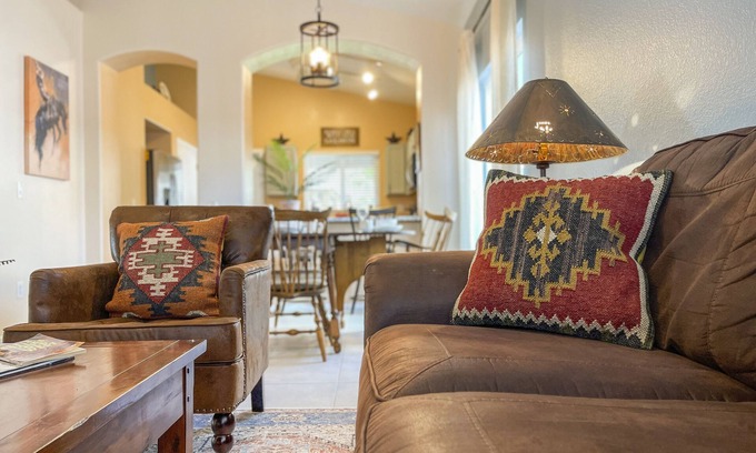 Sarival Village House | Saddle In & Kick Back: Old West Charmer w/King Bed and Putting Green