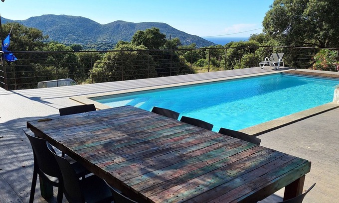 Aregno Villa | San Quilico - Maison climatisée, piscine, vue mer