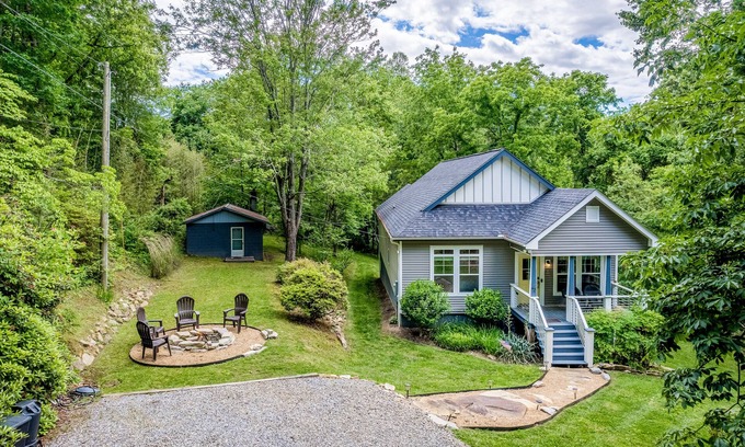 Woodfin House | Secluded home with firepit, gas grill, deck, full kitchen, TV, & washer/dryer