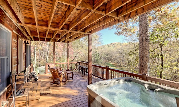 Young Harris Cabin | Secluded waterfront cabin, trout fishing, hot tub, pet friendly, game room