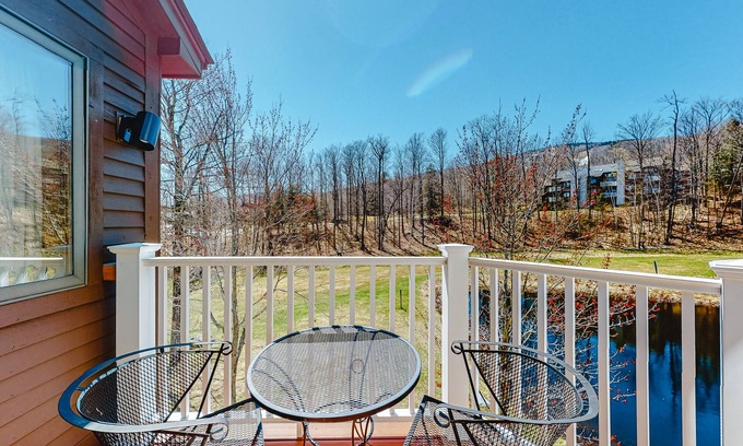 Ludlow Condo | Ski-in/out condo with water & mountain views, private sauna & fireplace