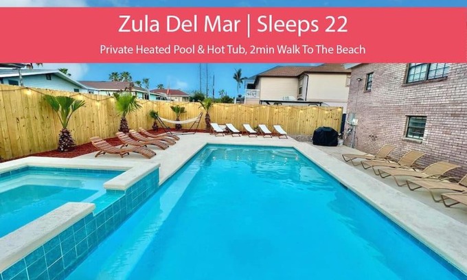 South Padre Island House | Sleeps 22, 7 bedrooms, 2min walk To The Beach, Private Heated Pool and Hot Tub, Zula Del Mar South Padre Island Texas