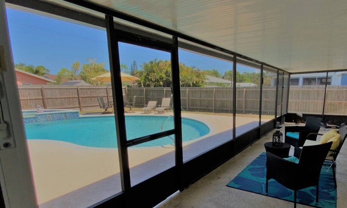Interchange Square House | Space Coast 4 Bedroom Hot Tub and Pool Getaway - 10 min to beach!
