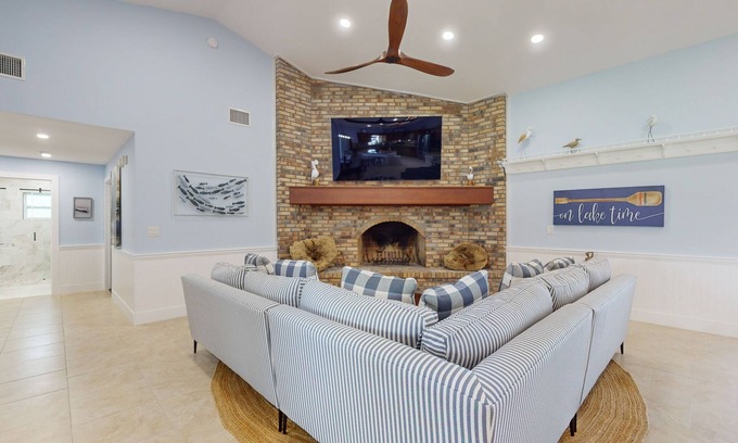 Lake Placid House | Spacious home with enclosed pool, private lake access, and game room.
