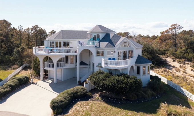 Monteray Shores House | Spacious soundside Corolla home w/views, hot tub, community pool & tennis!