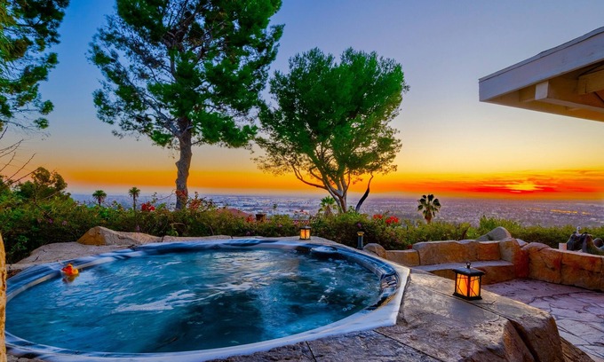 Whittier House | Spectacular LA Home With Breath Taking Views outdoor Jacuzzi and waterfall