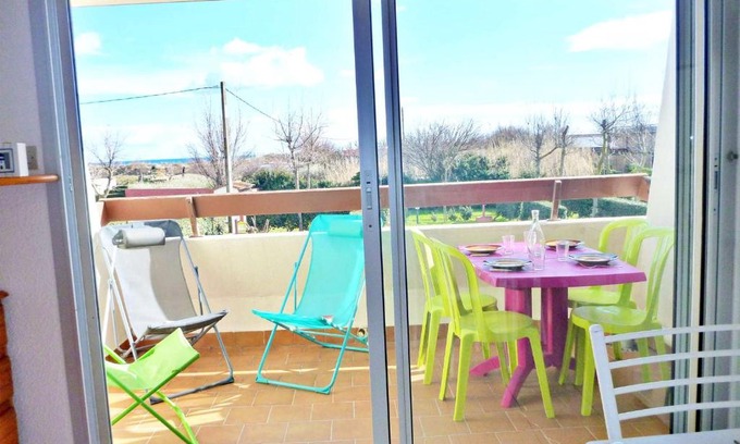 Marseillan Apartment | Studio cabine cosy avec terrasse, accès direct plage et parking privé, 2-4 pers, animaux ok - FR-1-387-139