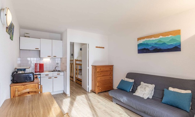 La Mongie Apartment | Studio cabine pour 4 avec balcon sud, parking et accès direct aux pistes, à 20m des remontées