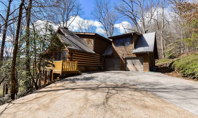 Ellijay Cabin | Stunning creek-view home with private hot tub, game room, firepit