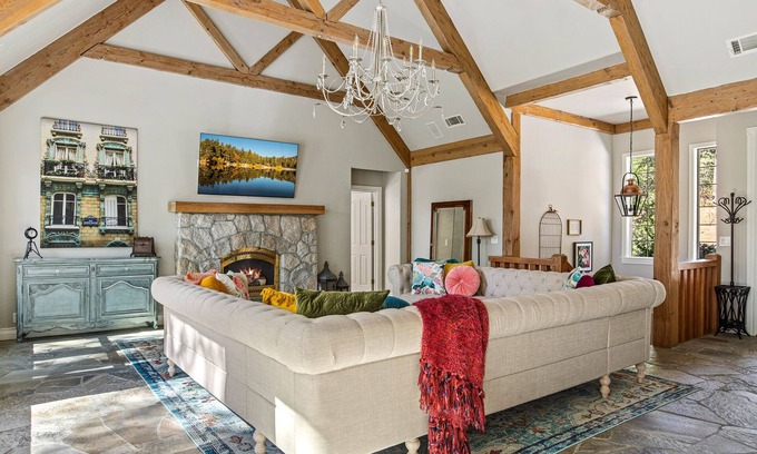 Lake Arrowhead House | Stunning French Chateau: 2 Master Bdrms, Views, Chef’s Kitchen, Game Rm, Firepit