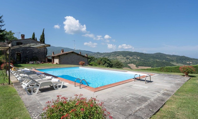 Dicomano Villa | Stunning private villa with private pool, hot tub, A/C, WIFI, TV, patio and panoramic view