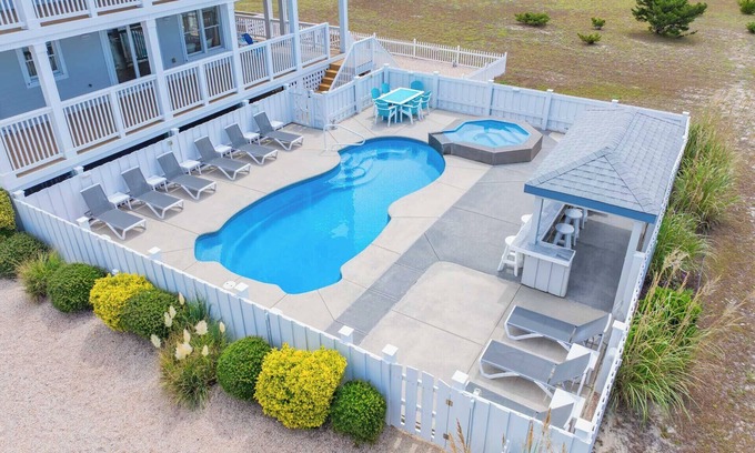 Salvo House | SUMMER SAVINGS - Semi-Oceanfront Dog Friendly w Pool, Hot Tub, Tiki Bar, Game Rm