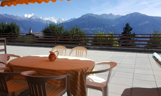 Randogne Apartment | Sunny 2 BR w large terrace, stunning views & pool