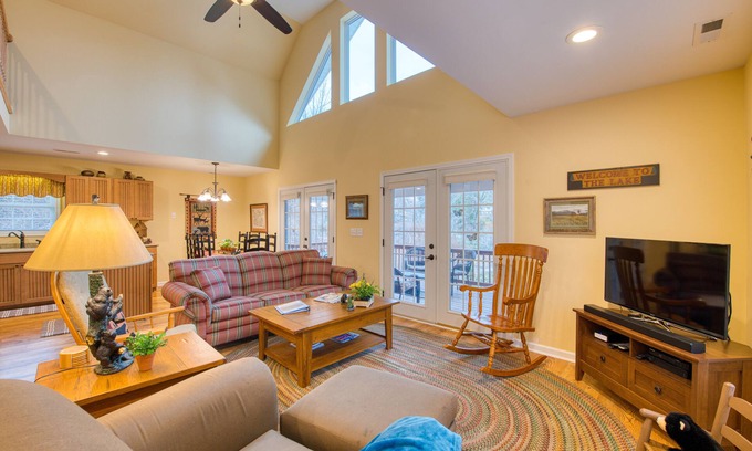 Lake Junaluska House | Sunny two-level home near the lake with free WiFi, AC, pool & skylights on deck