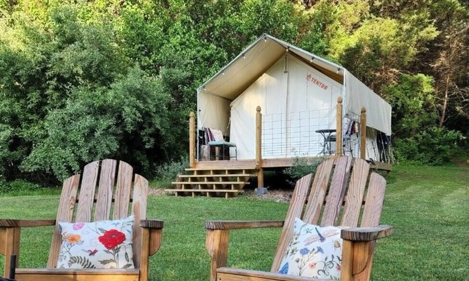 Sharpsburg RV Rental | Tentrr Signature Site - Evensong Farm - Autumn Olive - Coleman Outfitted Site