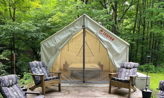 Fishs Eddy RV Rental | Tentrr Signature Site - Paradise Falls - Coleman Outfitted Site