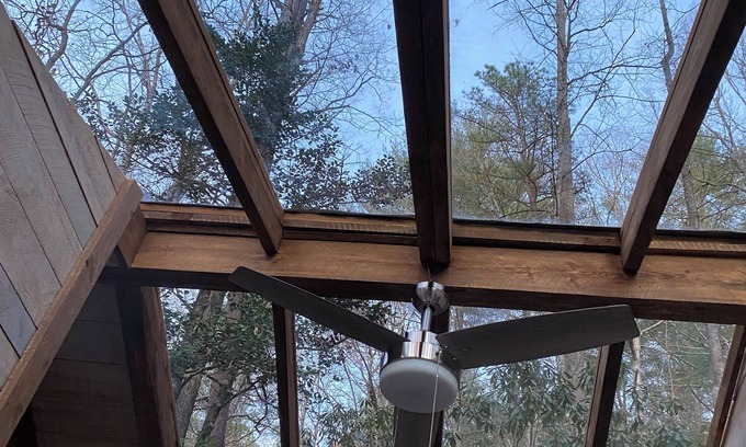 Purlear Cabin | The Moon and You-nUnique creek side off grid 1-bedroom cabin with glass roof