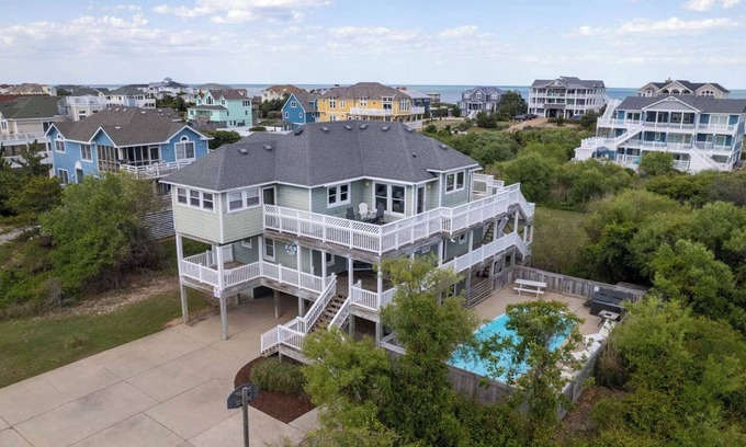 Whalehead Beach House | Third Row Whalehead Home with Pool and Spa, Sleeps 22!