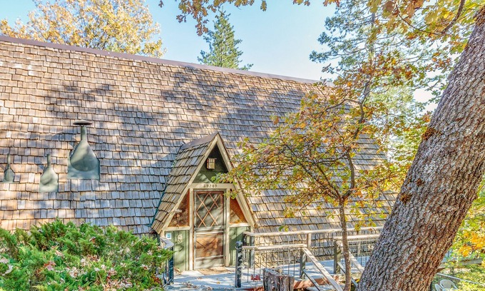 Bass Lake House | Three-story home in Willow Cove with 2 decks & great views - walk to Bass Lake