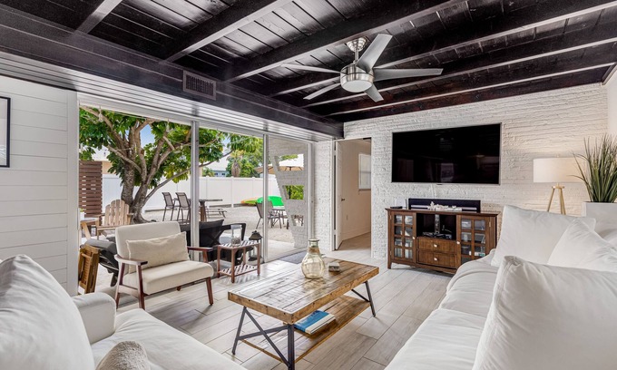 Indian Waterways House | Trendy canal-front home with dock, full kitchen, central AC, & washer/dryer