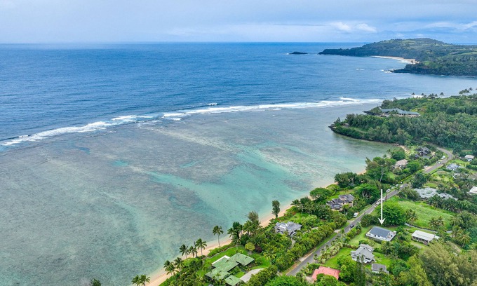 Kilauea House | Tropical home across from Anini Beach with amazing deck & small ocean view