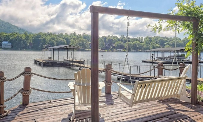 Hiawassee House | Twin Oaks Retreat - by Chatuge Home Concierge Lakefront w/Pvt Covered Dock, fire pit, ping pong, shuffle board, water carpet